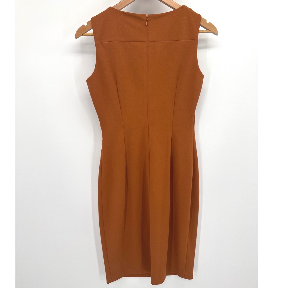 Calvin Klein Sheath Midi Dress Women's 4 Orange Rust Sunburst Pleated Sleeveless - Picture 6 of 9